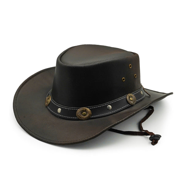 Handcrafted Pull-Up Leather Cowboy Hat – Western Outback Style by ZAIB Leather