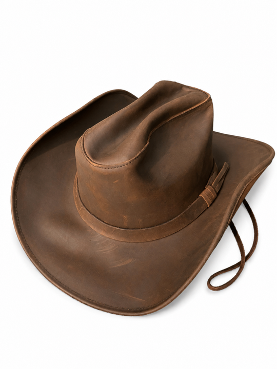 Brown leather cowboy hat western rancher handmade 